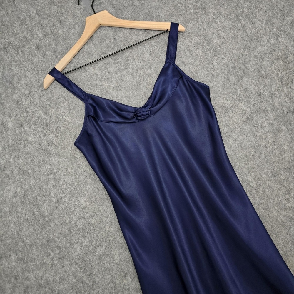 Vtg California Dynasty Nightgown Womens M Navy Satin Rose Chemise Slip Dress - Picture 11 of 13